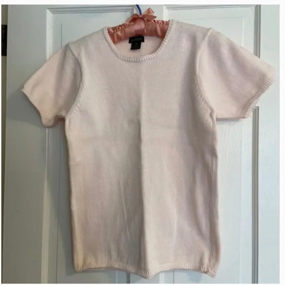 Vintage J Crew Pale Pink Cotton Crew Neck Sweater; Short Sleeves; Perfect; Med - Picture 6 of 11